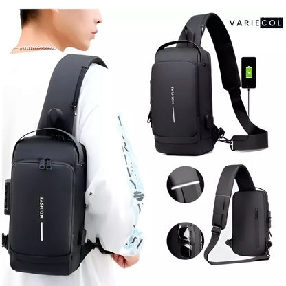 BOLSO IMPERMEABLE ANTIRROBO® CON CARGA USB EN FIBRA DE CARBONO.