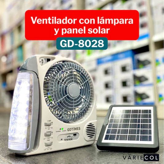 PRACTICO Y EFICAZ VENTILADOR SOLAR 6 EN 1 CON LAMPARA Y CARGA USB®