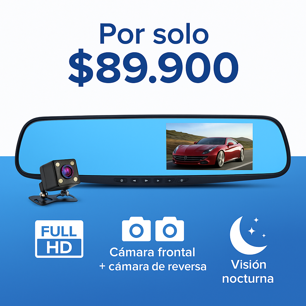 Espejo Retrovisor con Pantalla 4.3” + Cámara de Reversa | 1080p | Gran Angular