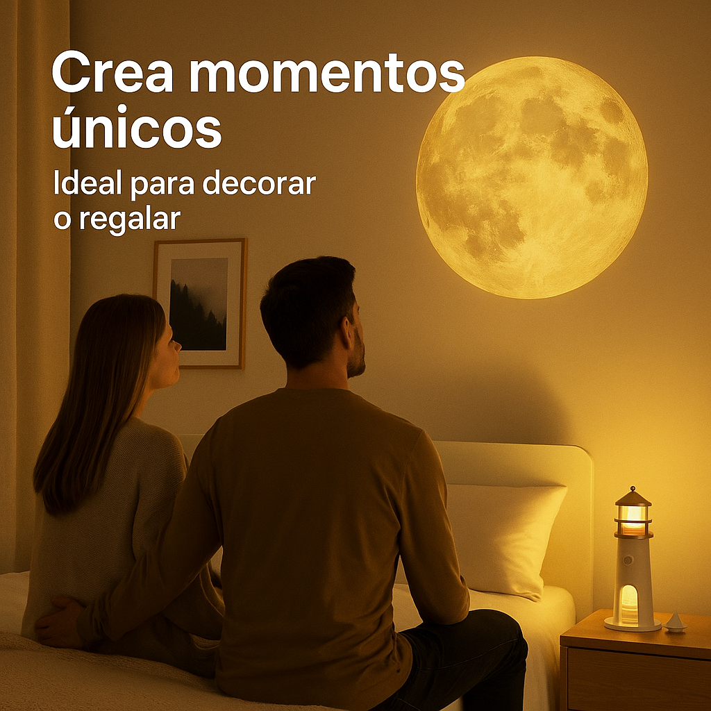 Lámpara Faro Proyector Lunar LED con Control Remoto.