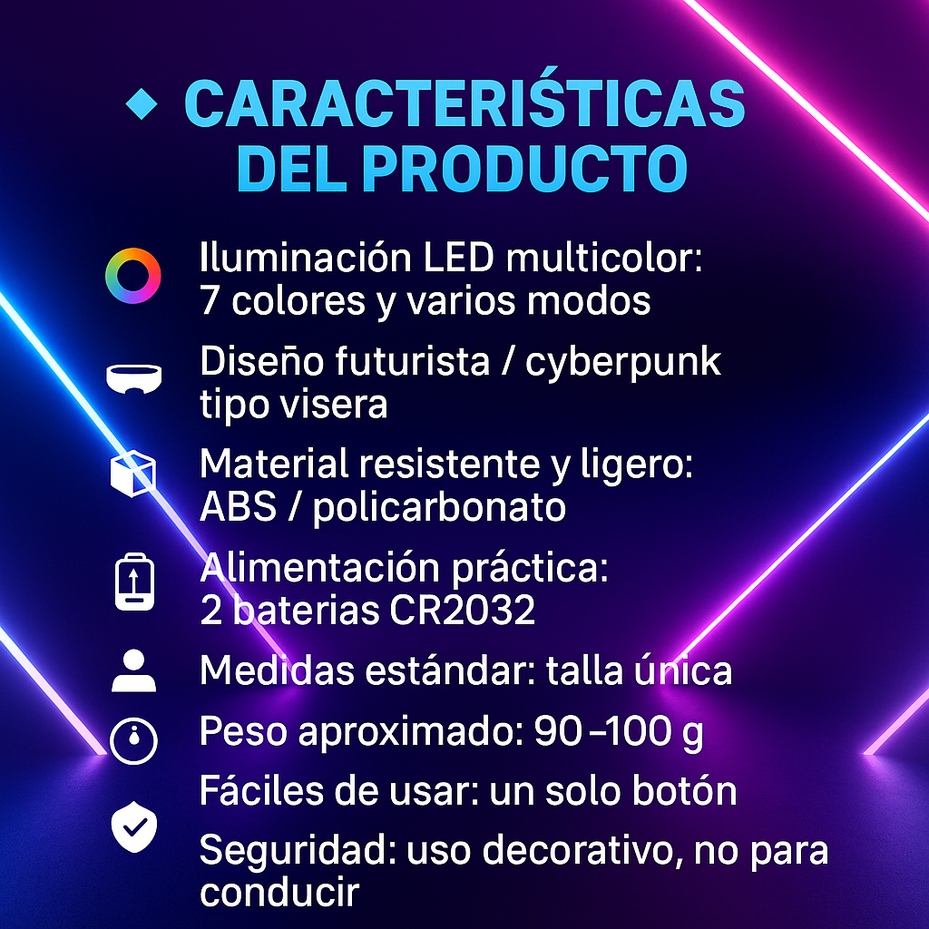 Gafas Luminosas Futuristas Luz LED de 7 Colores