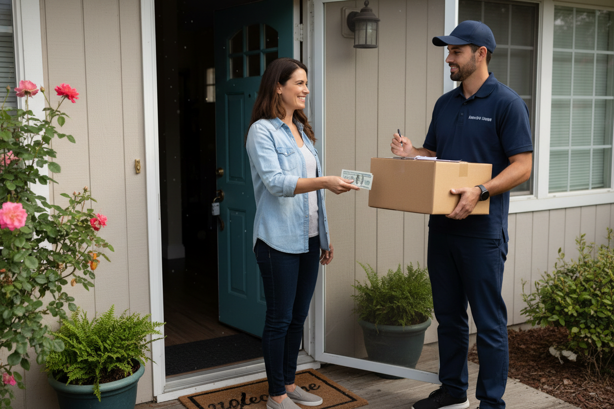 hazme una persona recibiendo un pedido contraentrega